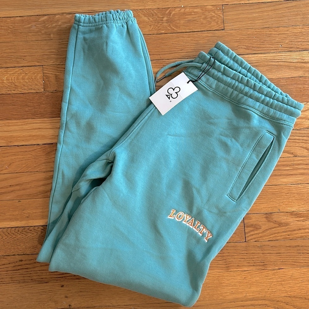 NWT The Loyalty Club Embroidered fleece lined teal turquoise sweatpant jogger XL